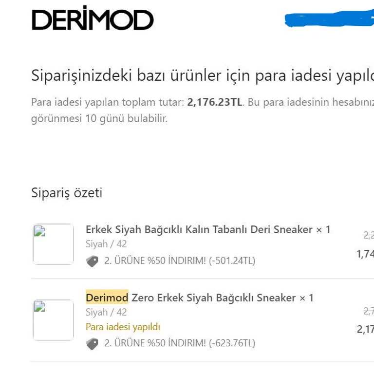 Derimod İade Ettiğim Ürünün Parasını Vermiyor.