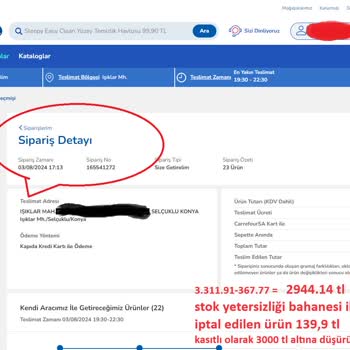 Carrefour SA Online Siparişte Usulsüzlük Yaparak Zararıma Yol Açtı.