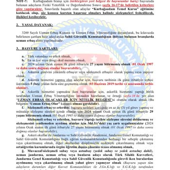 Sahil Güvenlik Komutanlığı 2024/2 Uzman Erbaş.