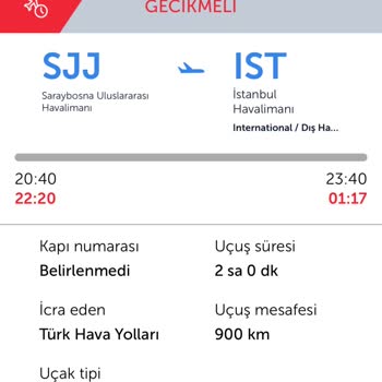 THY Saraybosna - İstanbul Hava Limanı 2 Saat Gecikme