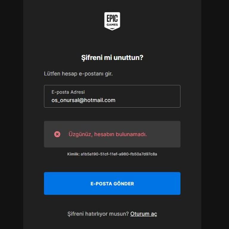 Epic Games Hesabıma Giremiyorum E Posta Bulunamadı Hatası Veriyor.
