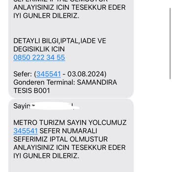 Metro Turizm Otobüs Sefer İptal Mesajı Gönderip Paramı İade Etmedi