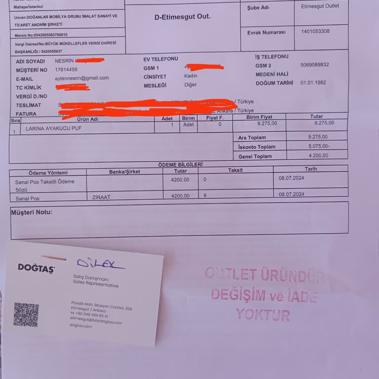 Doğtaş Etimesgut Bayisinden Alınan Ürün Teslim Edilmiyor Ve Müşteri Hizmetleri Kaba