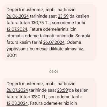 Pttcell 1280 TL Fatura Şikayeti