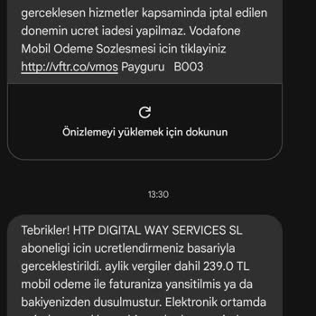 Vodafone Pay Vodafone'dan İzinsiz Mobil Ödeme İşlemleri