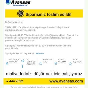 Avansas- Gelmeyen Ürün