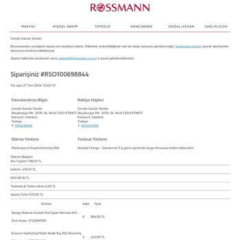 Rossmann Online Alışveriş Sevk Edilemeyen Ürünler