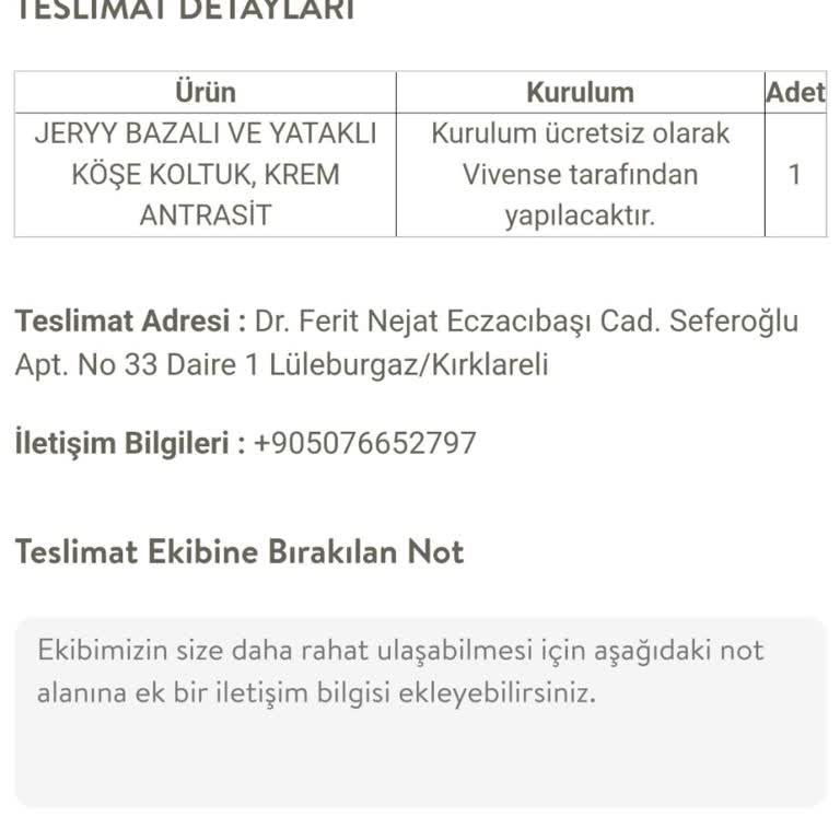 Vivense Teslim Edilemeyen Ürünüm