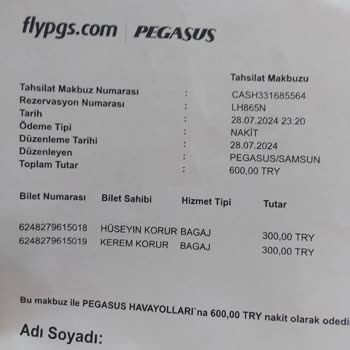 Pegasus İlave Bagaj Bedeli Alındı