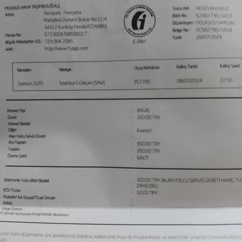 Pegasus İlave Bagaj Bedeli Alındı