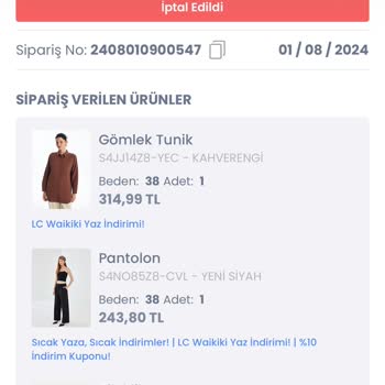 LC Waikiki İptal Edilen Ürünler İçin Ücret İadesi
