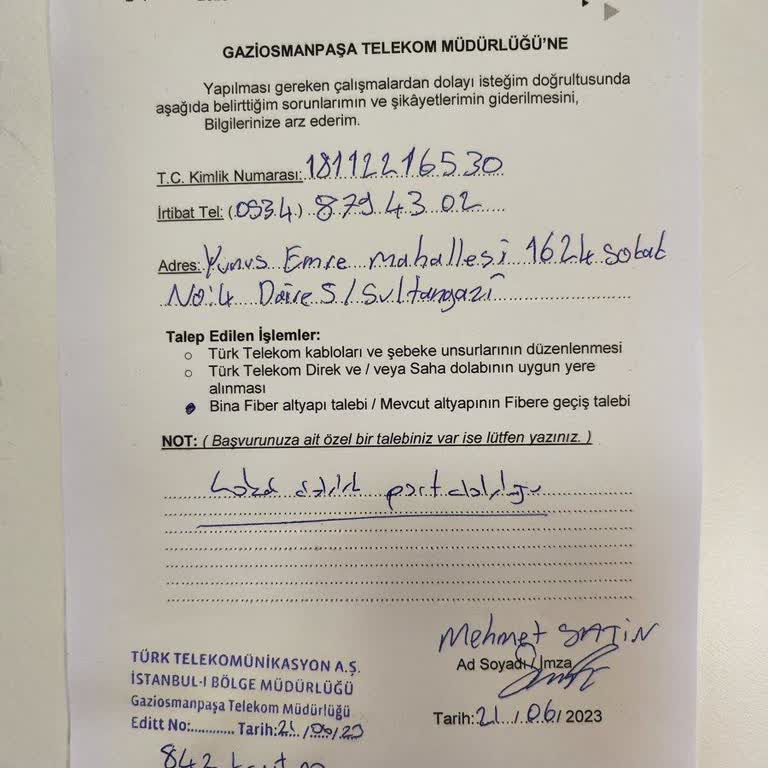 Türk Telekom Fiber Altyapı İsteği