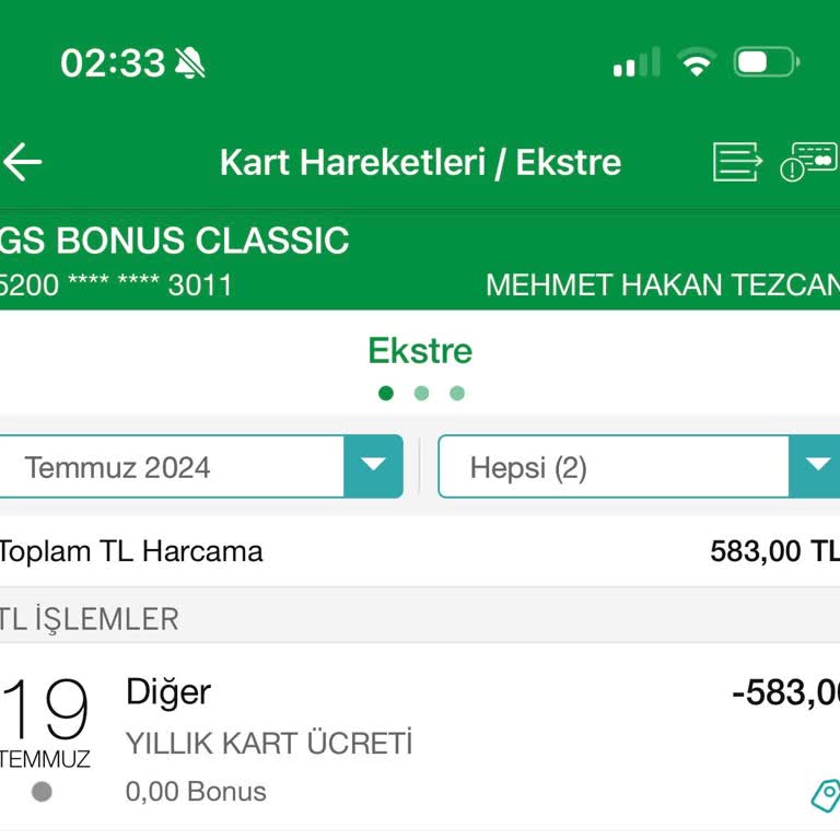Garanti BBVA Kredi Kartı Yıllık Aidat