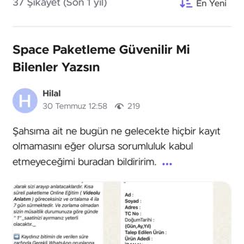 Space Paketleme Evde Ek İş Güven Vermedi