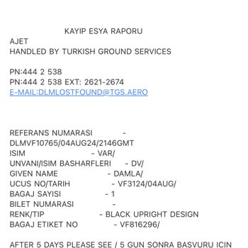 AJet (Anadolu Jet) Valiz Kaybı Ve Hizmet Eksikliği Nedeniyle Mağduriyet