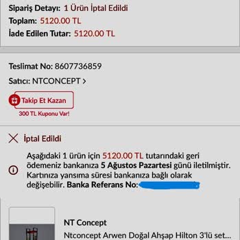 Trendyol NT Concept İn Siparişi İptal Etmesi