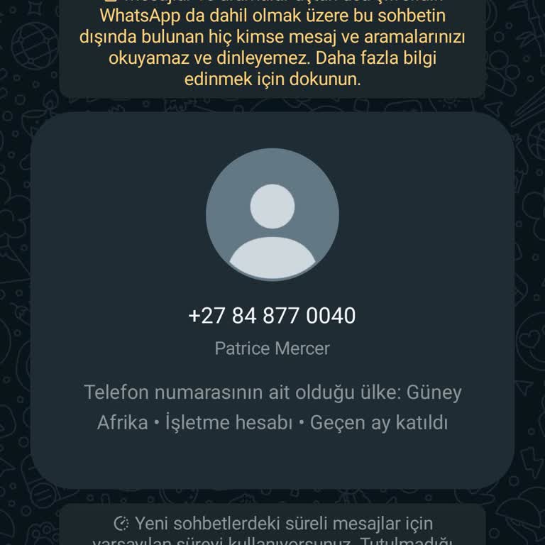 WhatsApp +27 Güney Afrika 'dan Gelen Mesaj