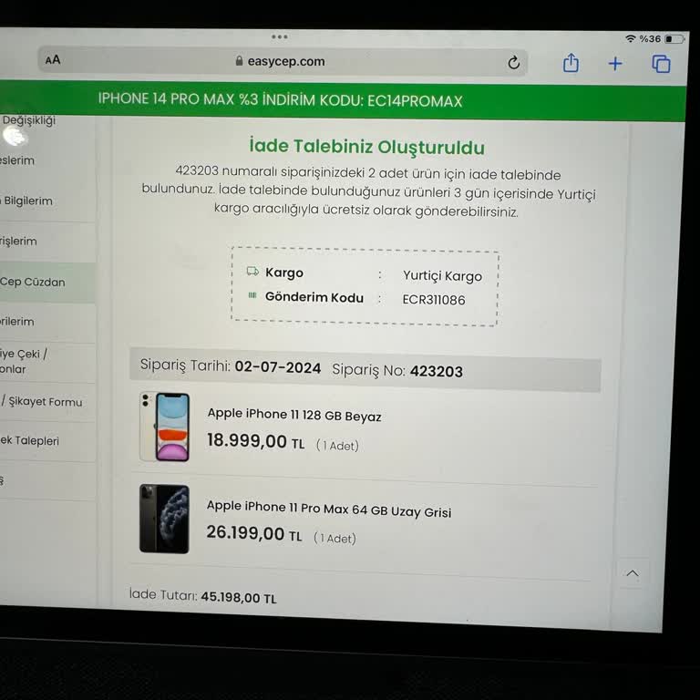 EasyCep İade Paranızı Hesabınıza Göndermiyor Oyalıyor.