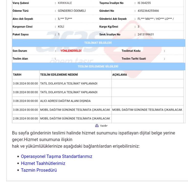 FLO Ayakkabı FLO İlgisiz Kırıkkale Aras Kargo İşini Düzgün Yapmıyor.