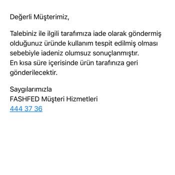 Fashfed Yanlış Ürün Yolladı, İade Kabul Etmiyor