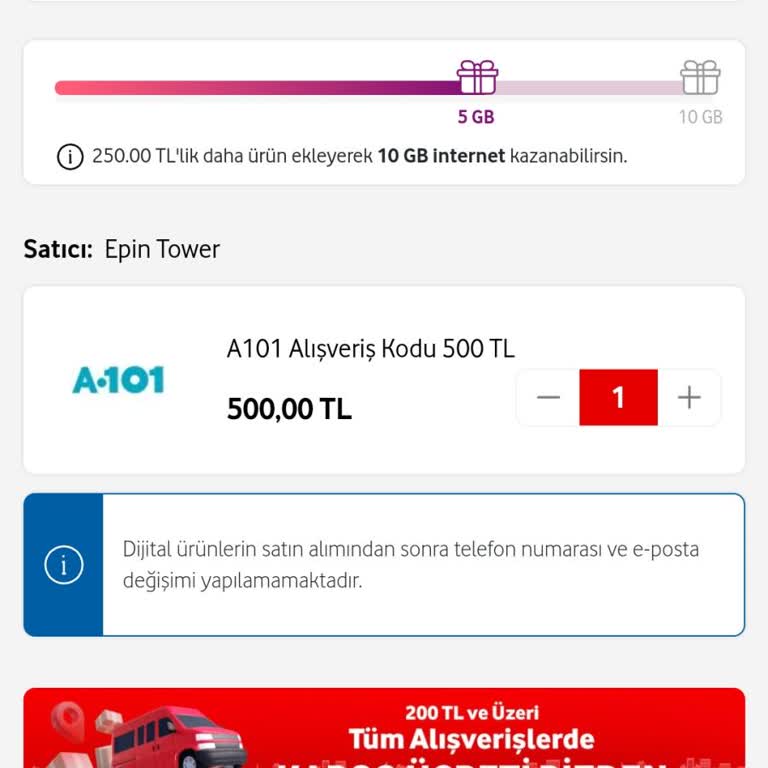 Vodafone Her Şey Yanımda Vodafone 500 TL A101 Kuponu Alınmıyor
