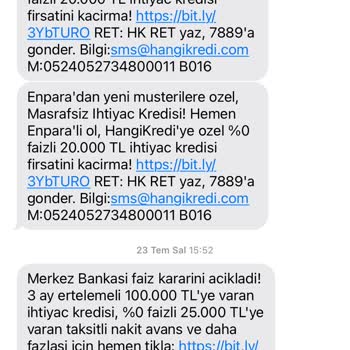HangiKredi SMS İptali İçin