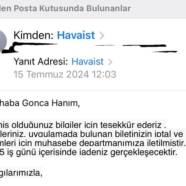 Havaist Ücret İadesi Gerçekleştirmiyor