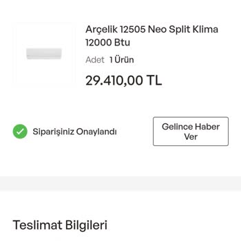İdefix'ten Alınan Klima Siparişi Hala Kargolanmadı