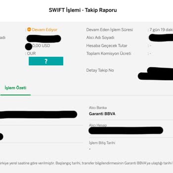 Garanti BBVA Tamamlanamayan SWIFT İşlemi