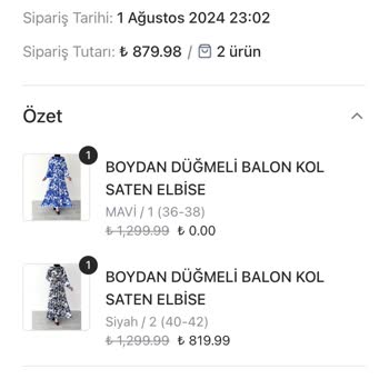 Vaqia Elbise İade Kabul Etmiyor