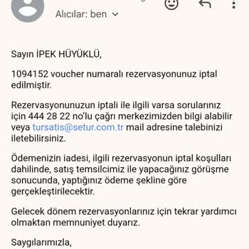 Setur Turizm Rezervasyon İptali Hemen Var Para İadesi Yok