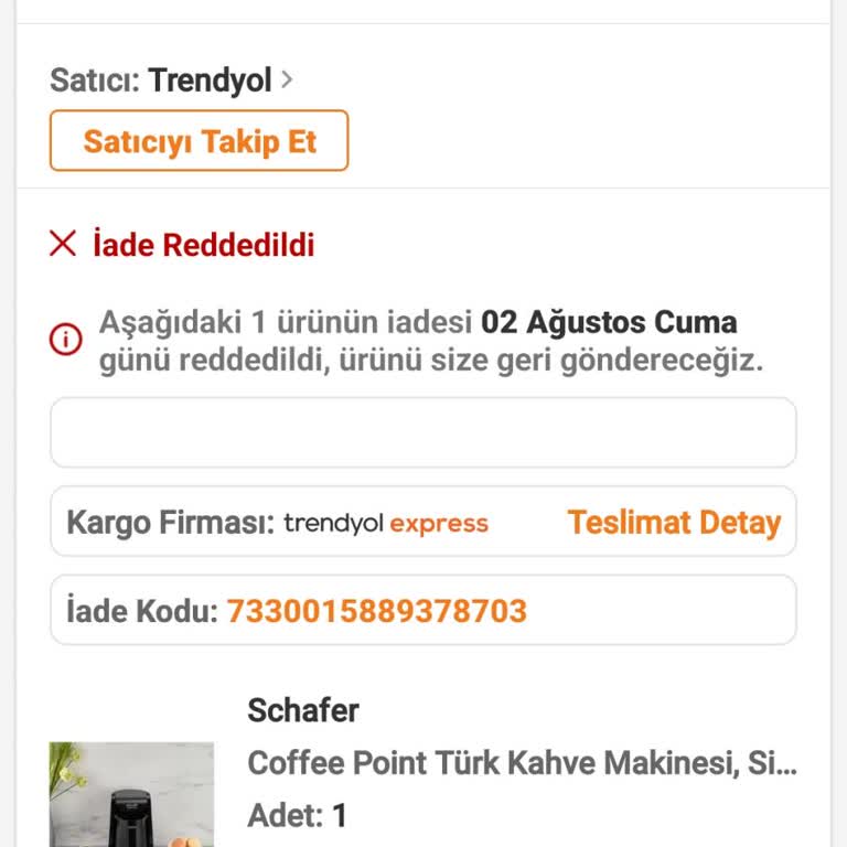 Trendyol Schafer Kahve Makinesi Arızası