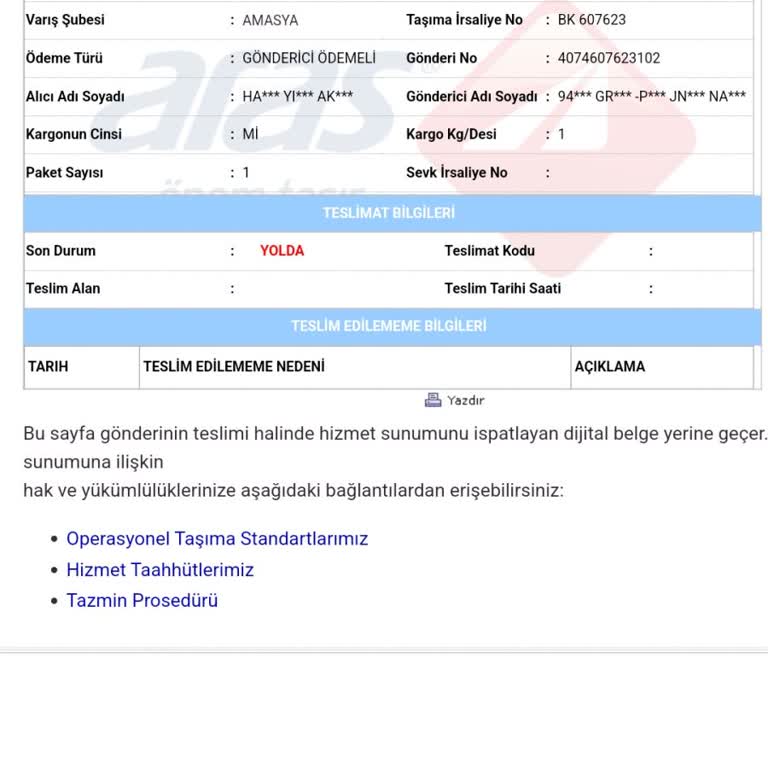Aras Kargo Bilinmeyen Kargo Mesajı