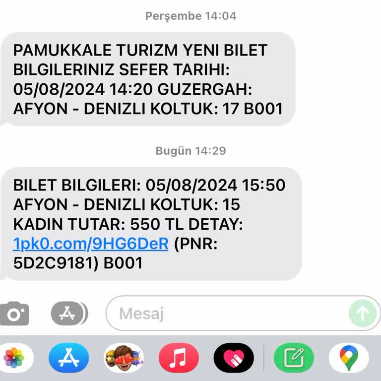 Pamukkale Turizm Pamukkale Otobüsü Afyon-Denizli 14:20 Seferi