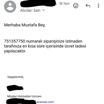 Avansas Sipariş İptali Ve Ücret İadesi
