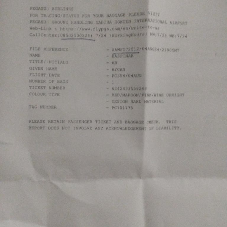 Pegasus Yurt Dışı Uçuşu Kayıp Bagaj