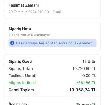 Migros Sanal Market Sipariş İptal Ücretim Hesabıma Yansımadı
