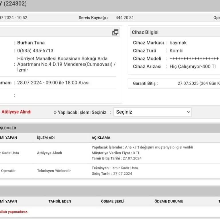 Teknik Servis (0850 308 80 62) Kapora İadesi Sorunu Ve İletişim Eksikliği