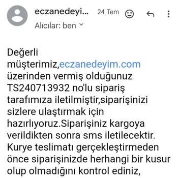 Eczanedeyim.com Parasını Aldığı Ürünü Göndermiyor