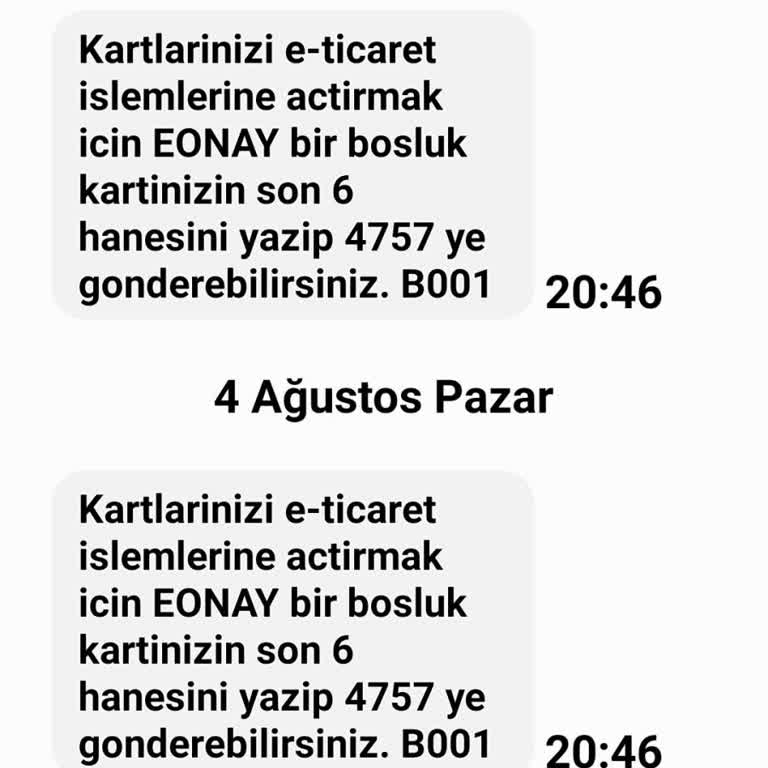 Ziraat Bankası E Ticaret Mesajı