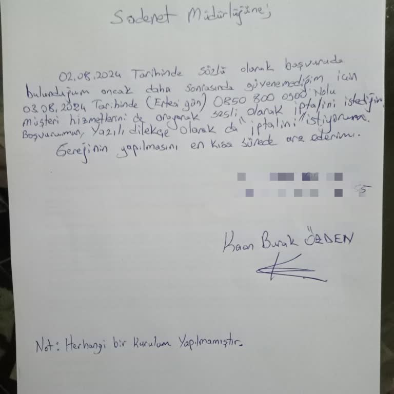 Türk Telekom İptal Olamayan Başvuru