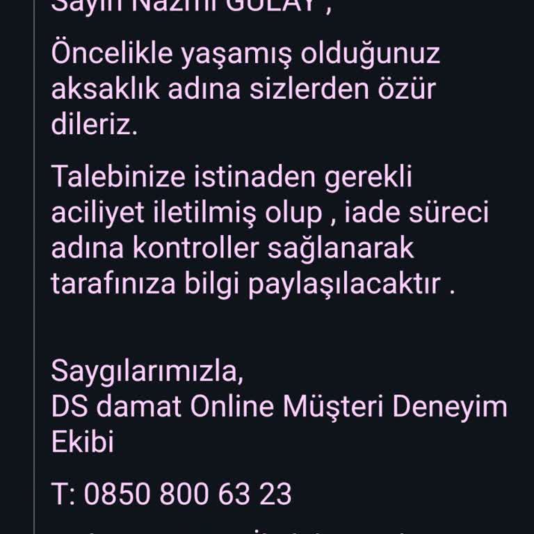 DS Damat İade Edilmeyen Para