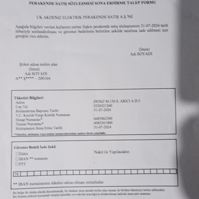 Ck Akdeniz Elk. İptal Edilen Aboneliğinin Güvence Bedelini Ödemedi.