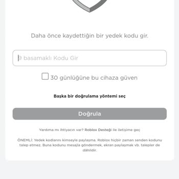 ROBLOX 2 Aşamalı Kod Güzünden Hesabıma Giremiyorum