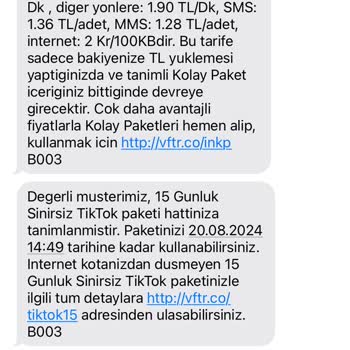 Vodafone Net Aldığım Ek Paket Hattıma Tamamlanmadı