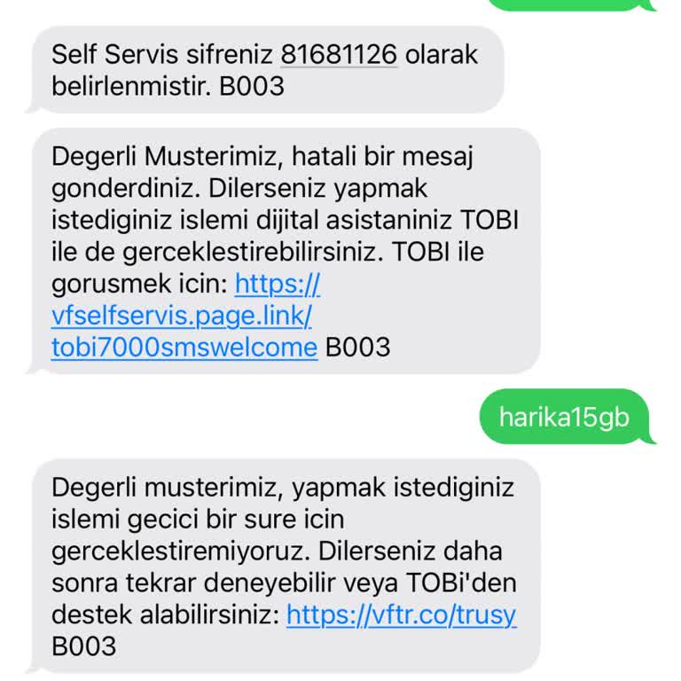 Vodafone Harika 15GB Kampanyasında Sürekli Hata Alıyorum
