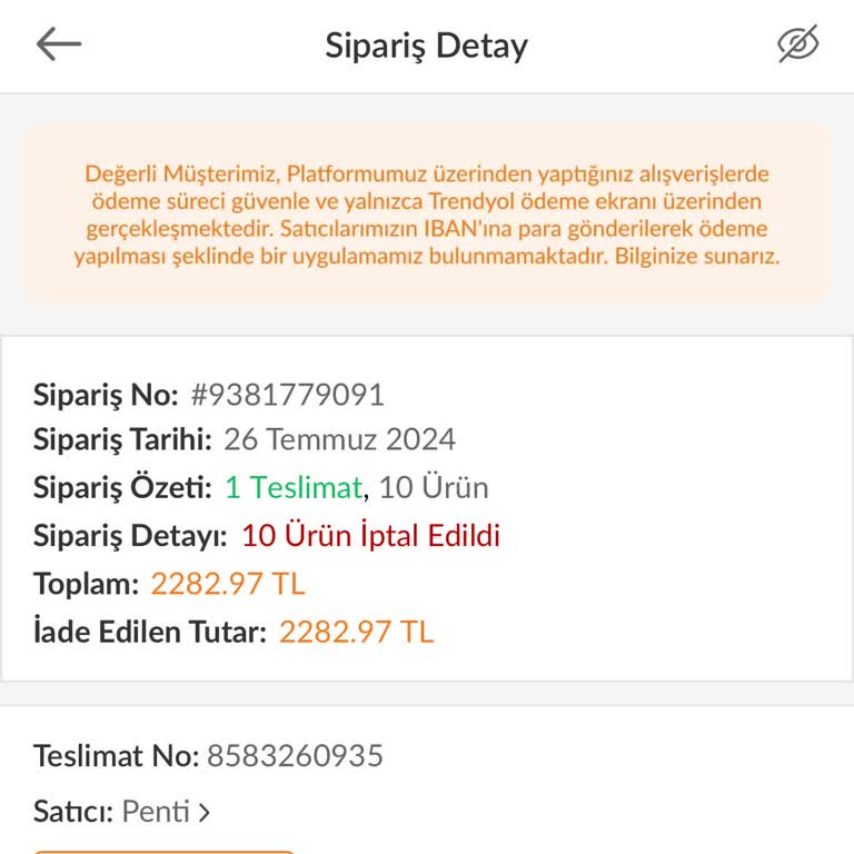 Trendyol Ve Penti Mağazasında Sipariş İptali Ve Para İadesi Sorunu