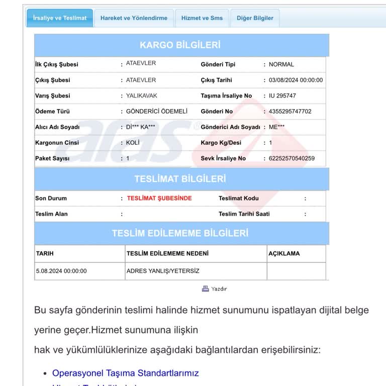 Aras Kargo Kargoyu Adrese Teslim Etmiyor