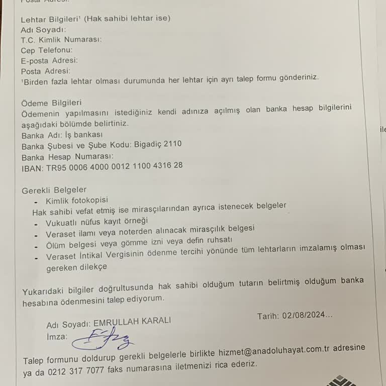 Anadolu Hayat Emeklilik Paramı Hesabıma Yatırın