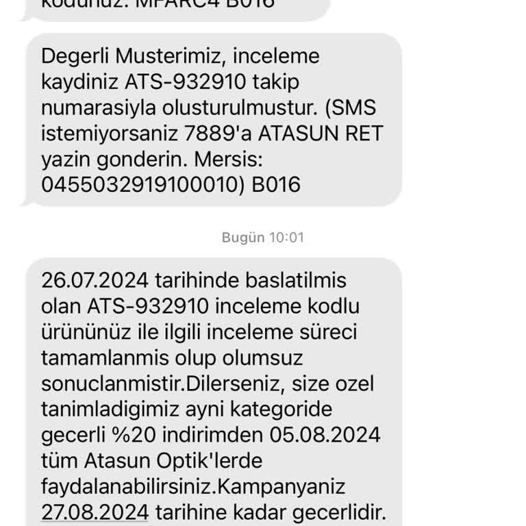 Atasun Optik Garanti Dışı Uygulama